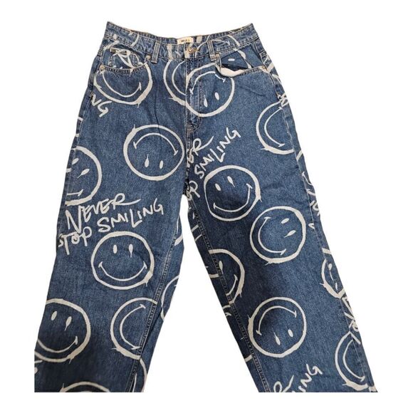 H&M x SMILEY High Waisted Baggy Jeans - Size 8 - Picture 1 of 11